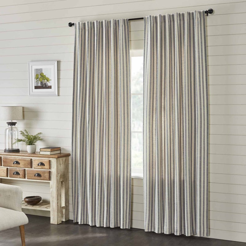 Piper Classics Market Place Gray Ticking Stripe Panel Curtains, Set of 2, 84" L x 40", Farmhouse & Country Style Gray & Cream Window Drapes - Image 1